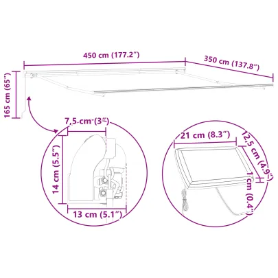 Marchiză retractabilă cu LED pentru exterior 450x350cm