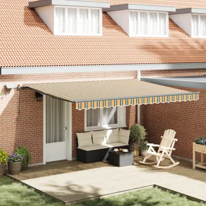 Marchiză Retractabilă LED Exterior 450x350 cm Verde-Galben