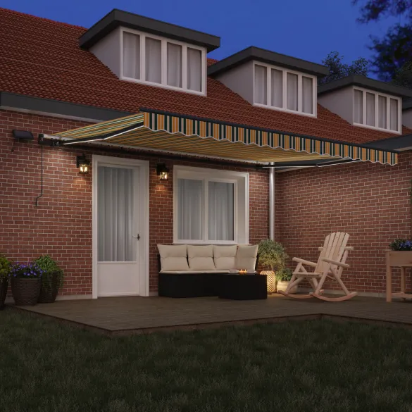 Marchiză Retractabilă LED Exterior 450x350 cm Verde-Galben