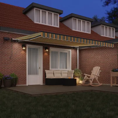Marchiză Retractabilă LED Exterior 450x350 cm Verde-Galben