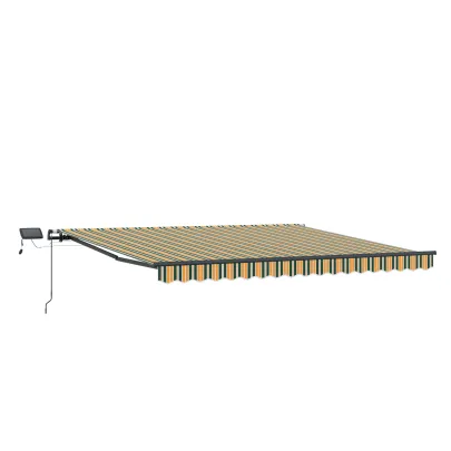 Marchiză Retractabilă LED Exterior 450x350 cm Verde-Galben