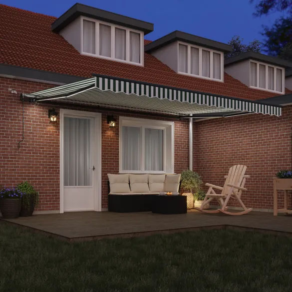 Marchiză Retractabilă Automată cu LED Verde-Alb 450x350 cm