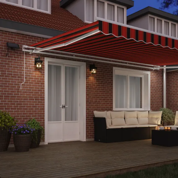 Marchiză retractabilă manuală cu LED-uri portocalii și maro 500x300cm