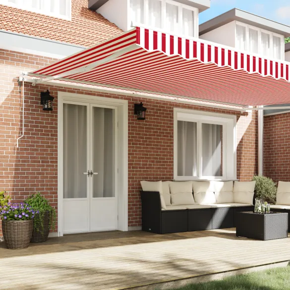 Marchiză Automată Exterior 5x3m Dungi Roșii-Albe - Livrare Gratuită