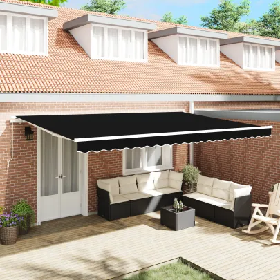 Marchiză Retractabilă Manuală 5x3 m Negru - Umbră Exterioară