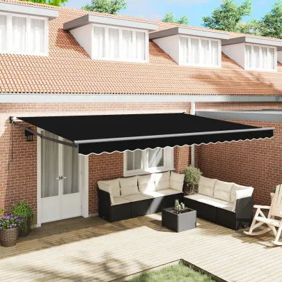 Marchiză Retractabilă Manuală 5x3m Negru - Umbră Exterior | vidaXL