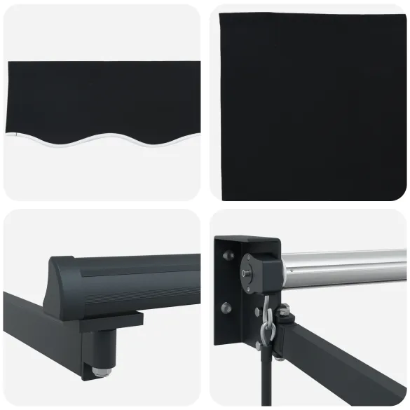 Marchiză Retractabilă Manuală 5x3m Negru - Umbră Exterior | vidaXL