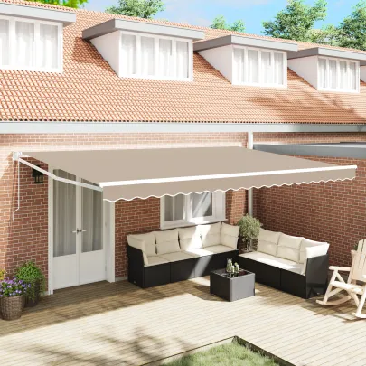 Material Marchiză Retractabilă Automată 5x3 m Bej | vidaXL
