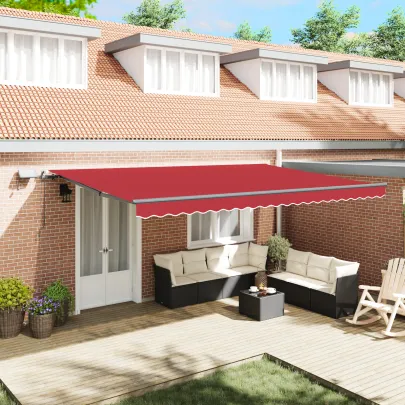 Marchiză Manuală Retractabilă cu LED Roșie 5x3 m | vidaXL