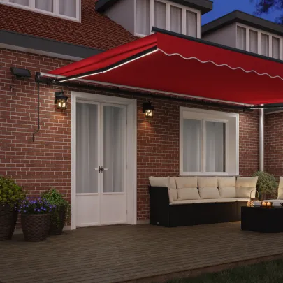 Marchiză Manuală Retractabilă cu LED Roșie 5x3 m | vidaXL