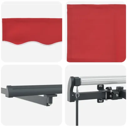 Marchiză Manuală Retractabilă cu LED Roșie 5x3 m | vidaXL