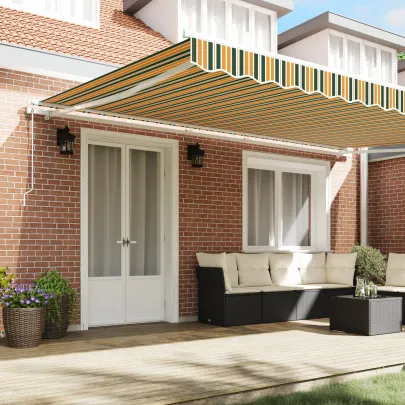 Marchiză Automată Retractabilă 5x3m Verde-Galben - VidaXL