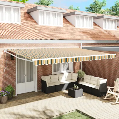 Cort Retractabil Automat 5x3m - Verde/Galben | Material Rezistent