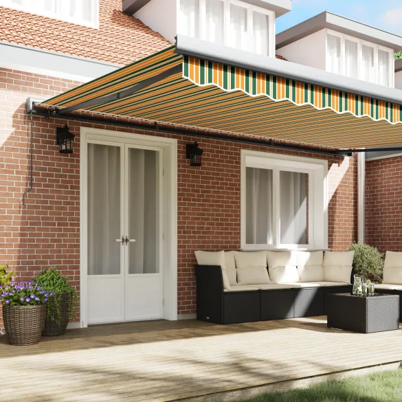 Marchiză Manuală Retractabilă 5x3m Verde-Galben | vidaXL
