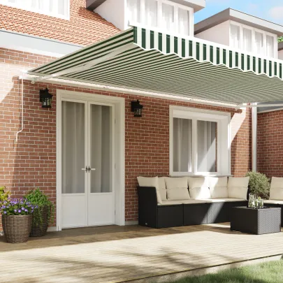 Marchiză Retractabilă Manuală Verde-Alb 5x3 m - Umbră Perfectă