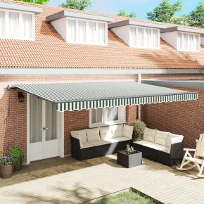 Marchiză manuală retractabilă verde-albă 500x300 cm