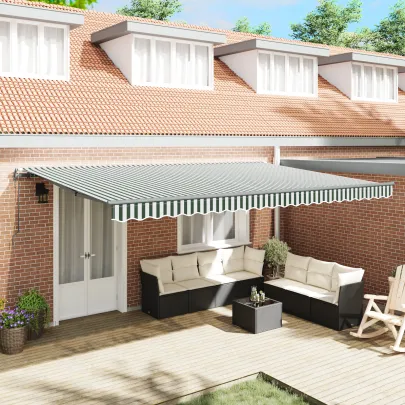 Terasă Retractabilă Automată Verde-Alb 500x300 cm | vidaXL