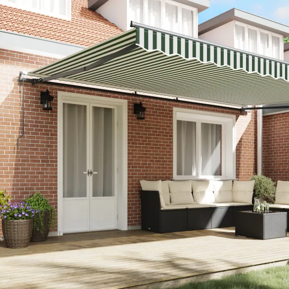 Terasă Retractabilă Automată Verde-Alb 500x300 cm | vidaXL