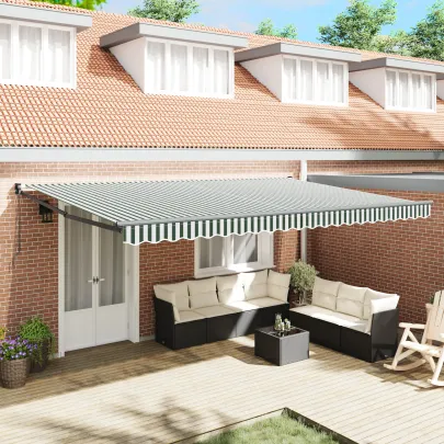 Marchiză retractabilă verde-alb 500x300 cm - Ușor de instalat