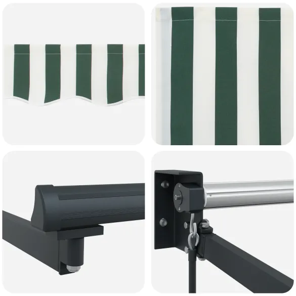 Marchiză retractabilă verde-alb 500x300 cm - Ușor de instalat