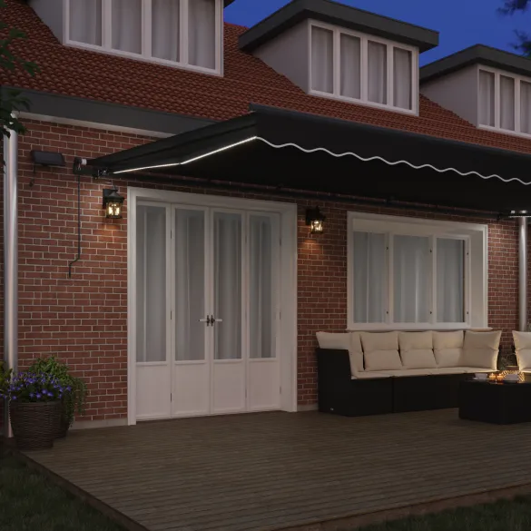 Marchiză Exterior cu LED 6x3m Negru - vidaXL