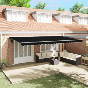 Marchiză Automată cu LED 6x3m Negru - Umbră Exterioară