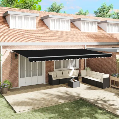 Marchiză Automată cu LED 6x3m Negru - Umbră Exterioară