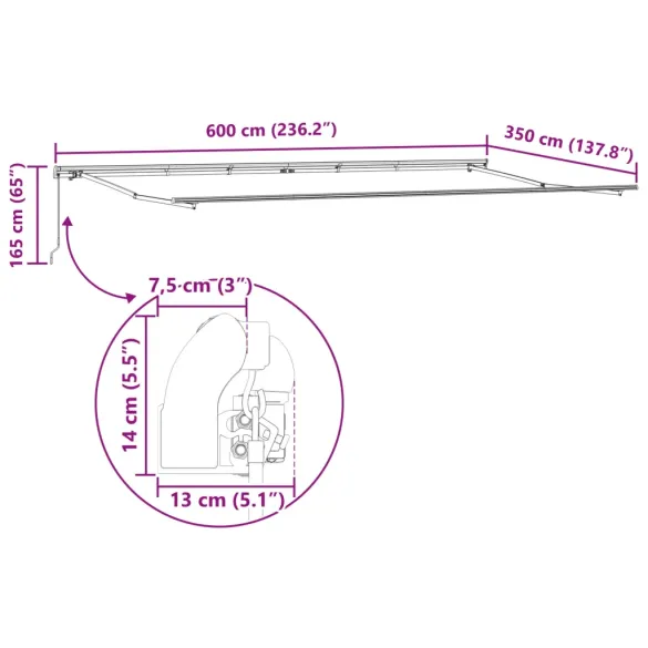 Marchiză Retractabilă Manuală Galben-Portocalie 600x350 cm