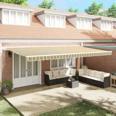 Marchiză Retractabilă Automată 6x3.5 m Verde-Galben | vidaXL