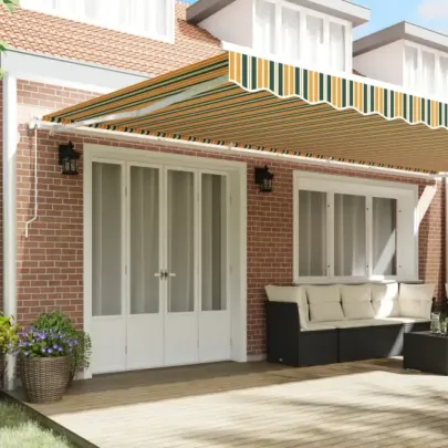 Marchiză Retractabilă Automată 6x3.5 m Verde-Galben | vidaXL