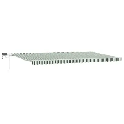 Marchiză retractabilă manuală cu LED verde-alb 600x350 cm