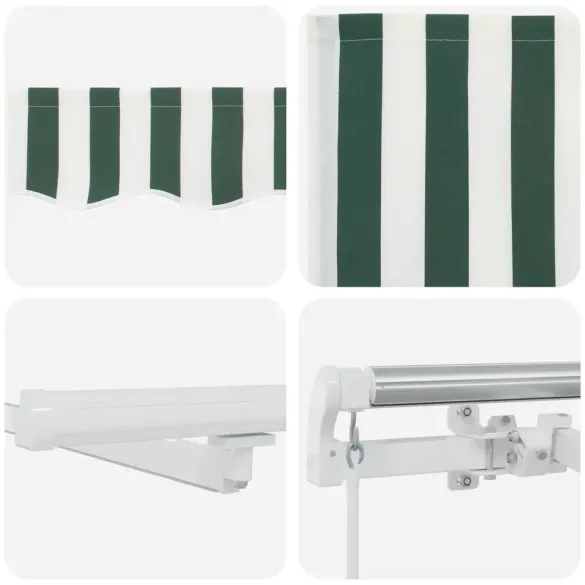 Marchiză retractabilă manuală cu LED verde-alb 600x350 cm