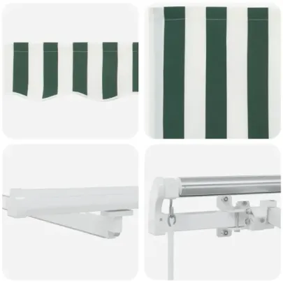 Marchiză retractabilă manuală cu LED verde-alb 600x350 cm