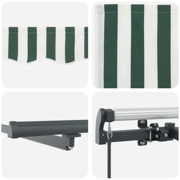 Marchiză Retractabilă Manuală cu LED 600x350 cm - Verde-Alb