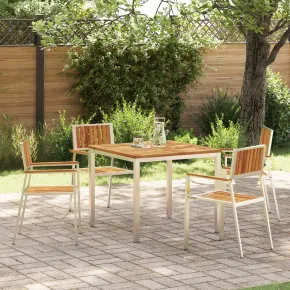 Set Masă Grădină Lemn Acacia 5 Piese - Masă Exterior 90x90 cm
