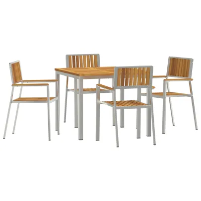 Set Masă Grădină Lemn Acacia 5 Piese - Masă Exterior 90x90 cm