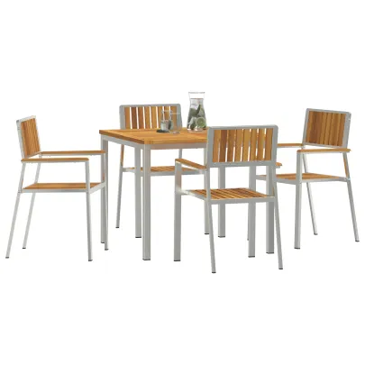Set Masă Grădină Lemn Acacia 5 Piese - Masă Exterior 90x90 cm