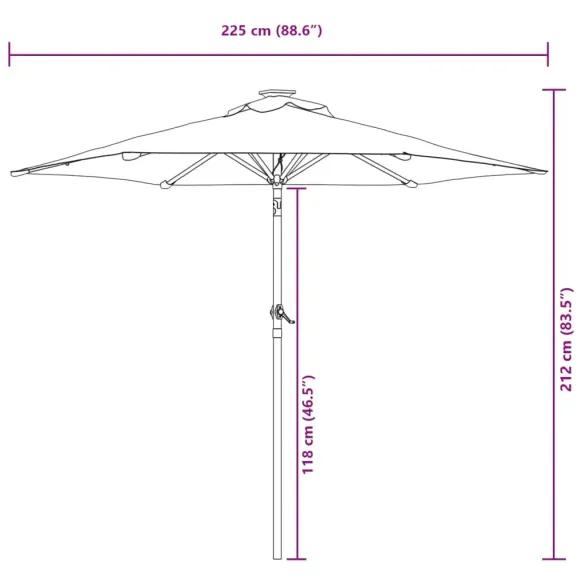 Umbrelă soare grădină oțel - 225x225 cm - Alb | Livrare gratuită