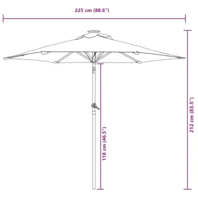 Umbrelă soare grădină oțel - 225x225 cm - Alb | Livrare gratuită