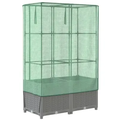 Strat Înălțat cu Seră Ratan pentru Grădinărit | 80x40x138 cm