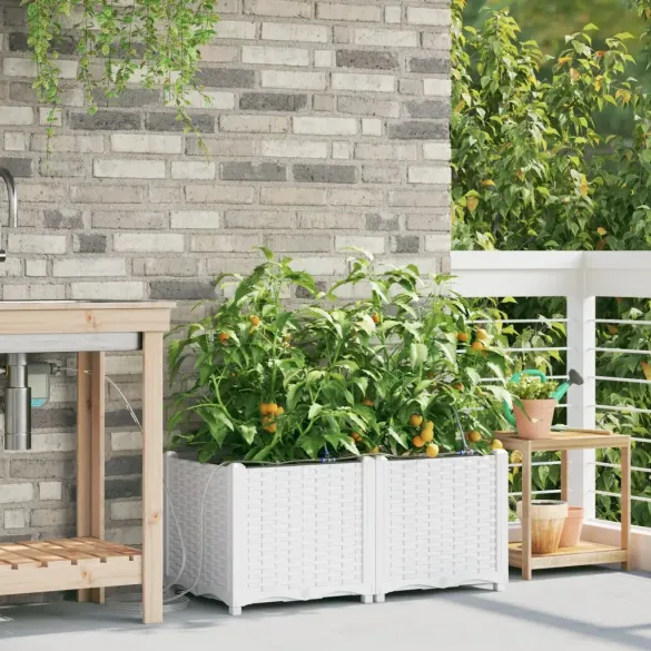 Plantere Auto-Irigare 2 bucăți Alb | Gratis Livrare