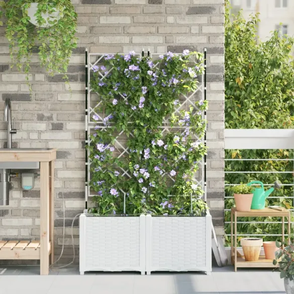 Jardiniere cu Sistem de Irigație 2 buc Albe - vidaXL