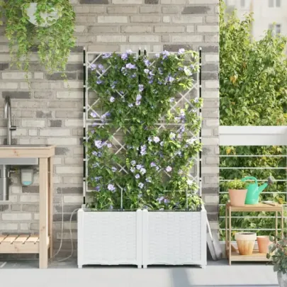 Jardiniere cu Sistem de Irigație 2 buc Albe - vidaXL