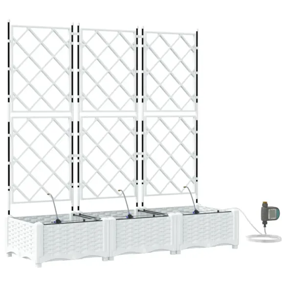 Ghivece Grădină cu Irigație Automată 3 bucăți Alb