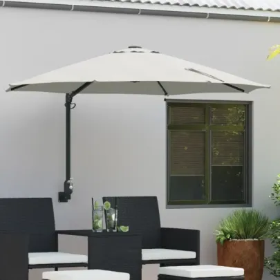 Umbrelă de Grădină cu LED-uri Montată pe Perete 248 cm Bej