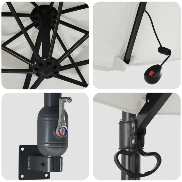 Umbrelă de Grădină cu LED-uri Montată pe Perete 248 cm Bej