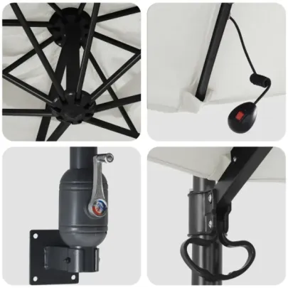 Umbrelă de Grădină cu LED-uri Montată pe Perete 248 cm Bej