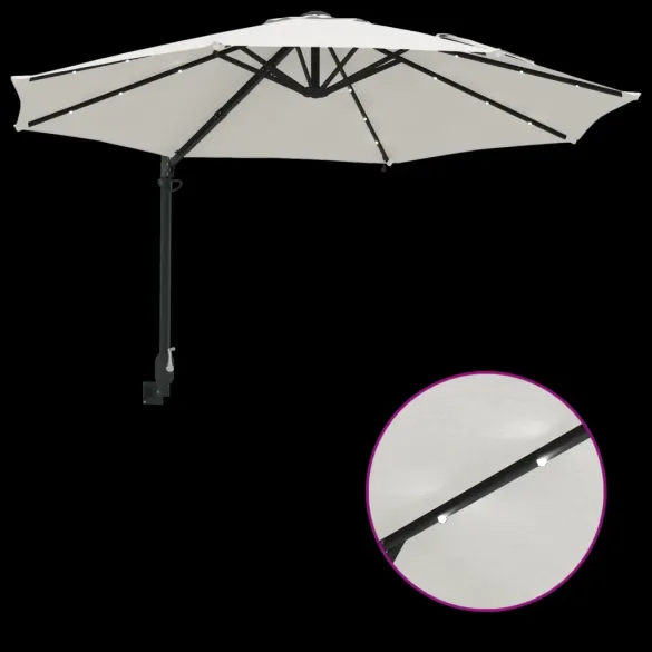 Umbrelă de Grădină cu LED-uri Montată pe Perete 248 cm Bej