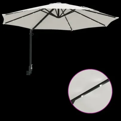 Umbrelă de Grădină cu LED-uri Montată pe Perete 248 cm Bej