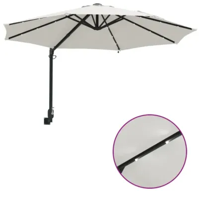Umbrelă de Grădină cu LED-uri Montată pe Perete 248 cm Bej